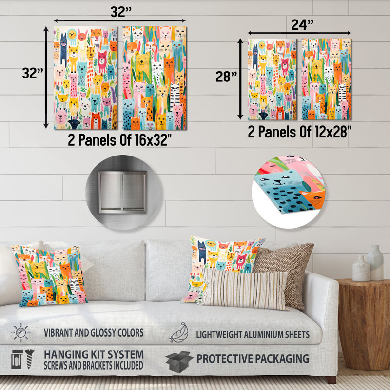 «Nursery Colorful Animal Pattern I», ensemble de 2 reproductions d'art en métal, H 28 po x l 24 po