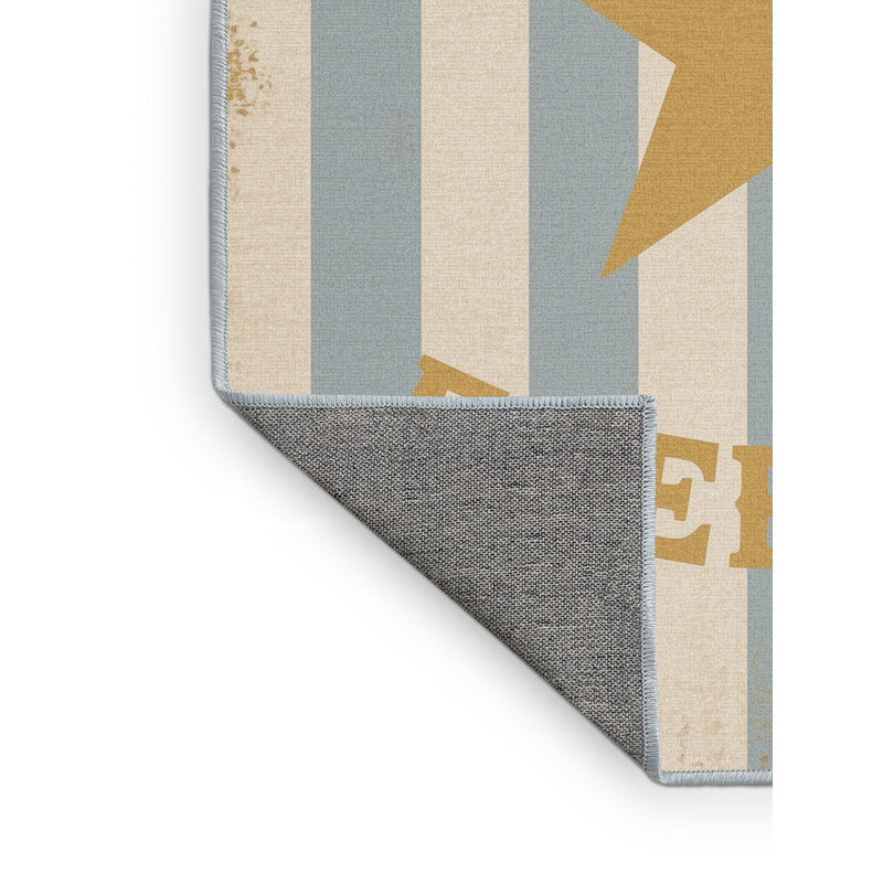 Tapis beige moderne et contemporain lavable à la machine à motif balbo abstrait du 4 juillet - Reliure bleu ciel, 6 x 9