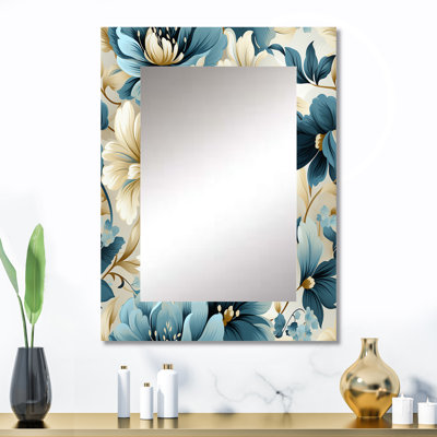 Blue And White Peonies Damask Flowers - Floral Mirror Wall Decor