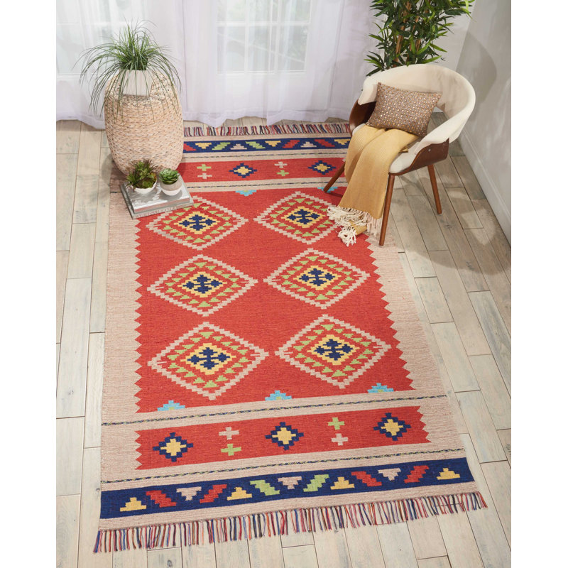 Tapis rouge fait à la main Farrah, Rectangle 5 pi x 7 pi