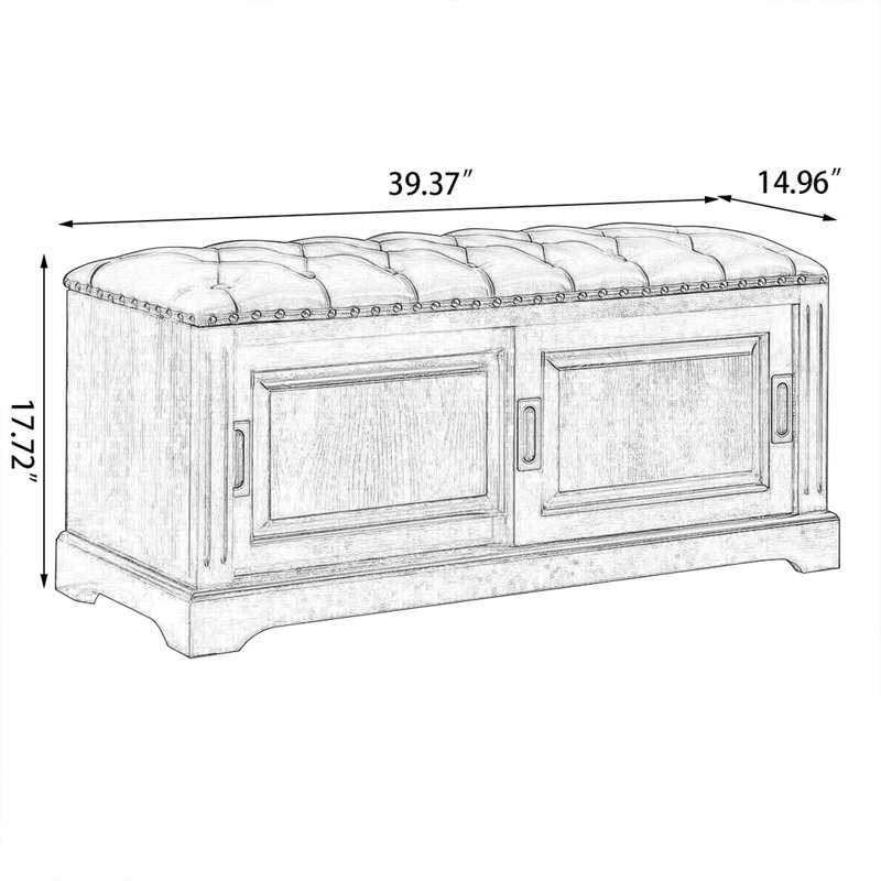 Dark Walnut Upholstered Bench, 17.72" H x 39.37" W x 14.96" D