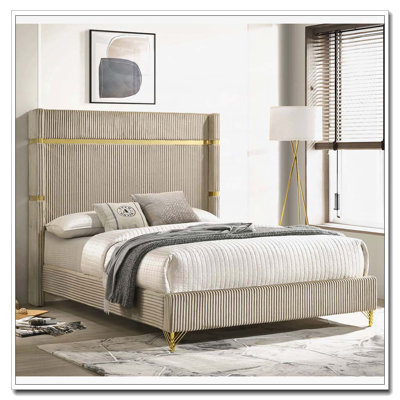 Corduroy Fabric Upholstered Platform Bed