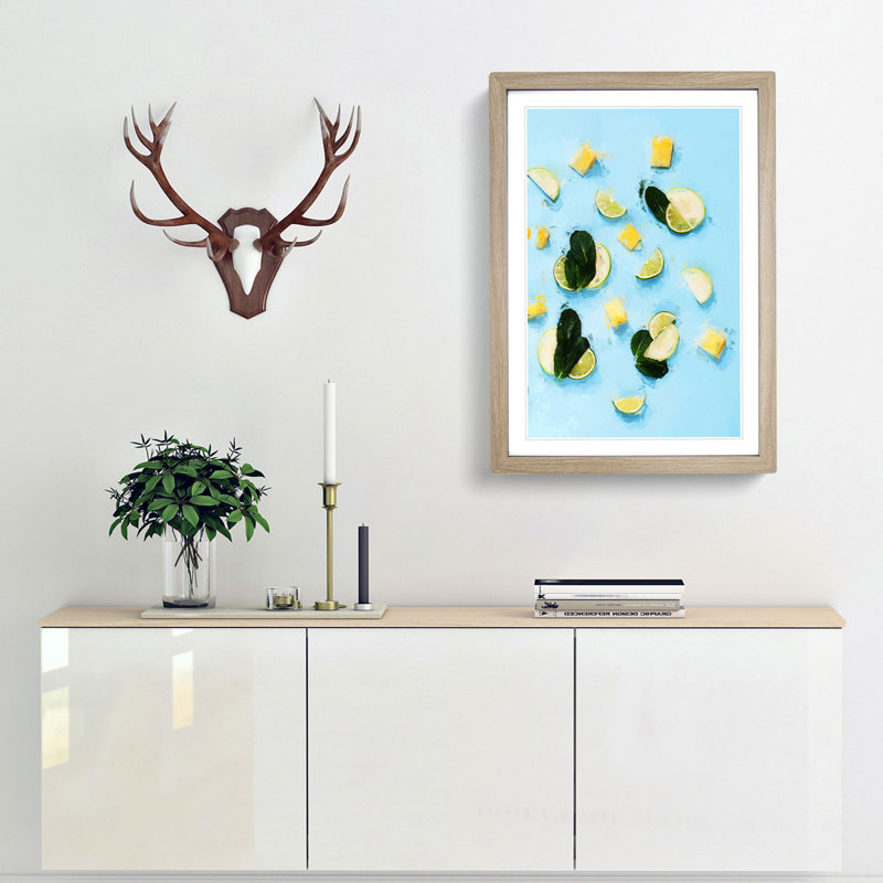 Mint Lime Pineapple and Apple - Picture Frame Graphic Art Print, Oak Framed, 65cm H x 48cm W x 2cm D
