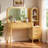 Fluted Makeup Vanity Desk With Large Mirror, 4 Drawers, Storage Cabinet, Charging Station And Glass Display Top