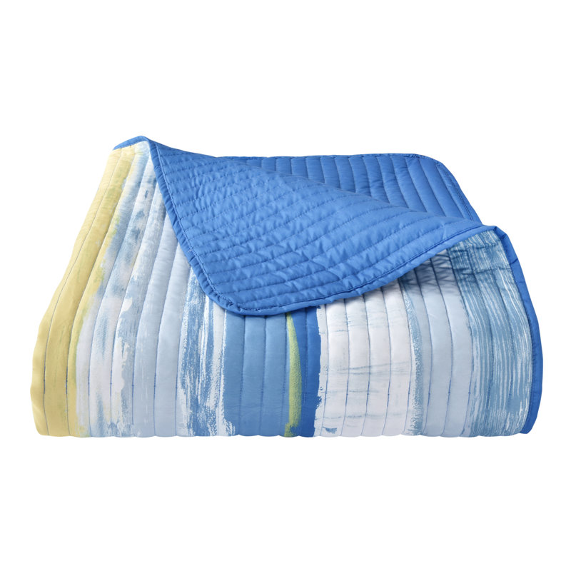 Nautical Blue Microfiber Queen Quilt Set with Stripes