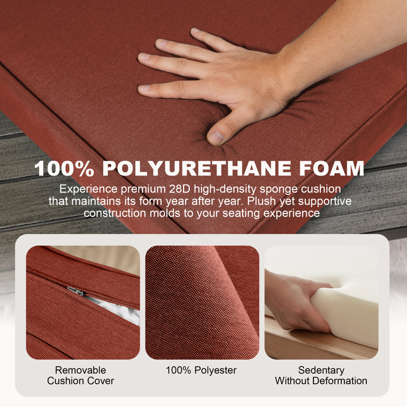 Outdoor Seat Cushion Set, 24 X 24 Inch Water-Resistant & Fade-Resistant Patio Furniture Cushions With Removable Cover, Deep Seat & Back Cushion With Zipper For Chair Couch Sectional Sofa，Brick Red