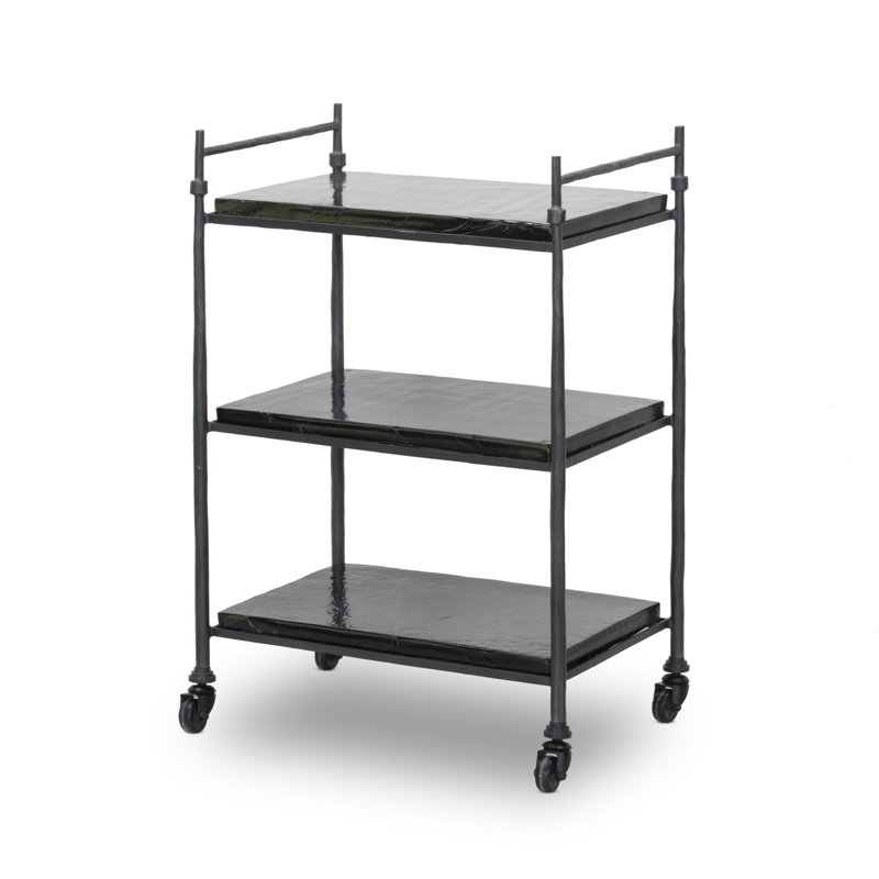 Teagan Bar Cart-Smoked Black Cast Glass