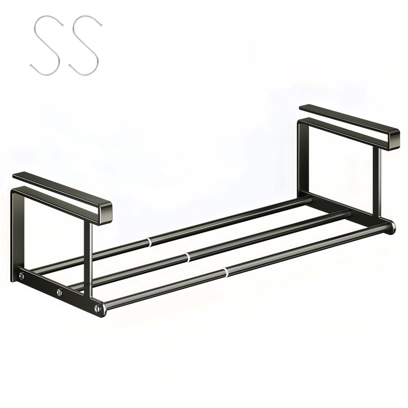 Hanging Storage Rack, Black Under Cabinet Hanger, 19.69 - 35.43 Inches Over Shelf Storage for Entryway, Corner, Closet with 2 S-Hooks, Space Saving Organize 