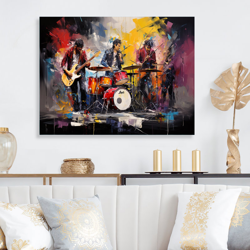 Rock Band in Action III - impression sans cadre sur métal, H 16 po x l 32 po x P 1 po