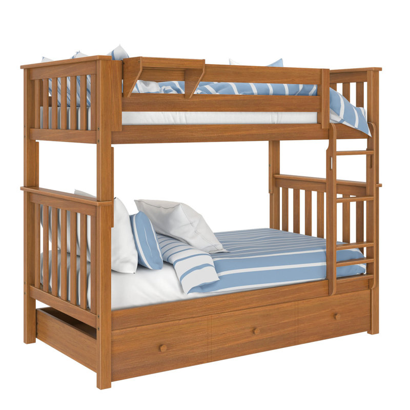Lit superposé standard avec lit gigogne Ravenwood, Simple au dessus de simple, Pacane