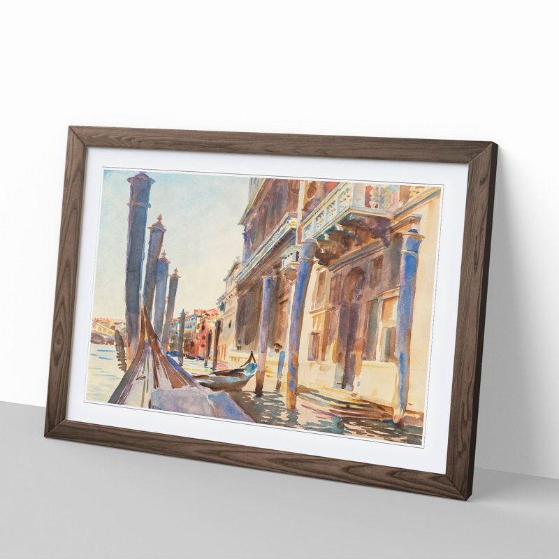 Gondola Moorings in Venice by John Singer Sargent - Framed Print, Walnut Framed, 27cm H x 36cm W x 2cm D