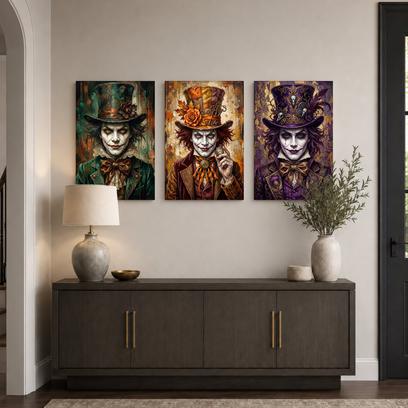 Trois figurines de chapelier fantastiques dans l'Halloween, ensemble de 3 toiles, 36"H x 24"W x 3pcs