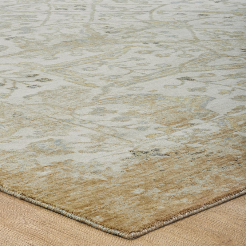 Wool Area Rug, Rectangle 5' x 7', Gold/Ivory
