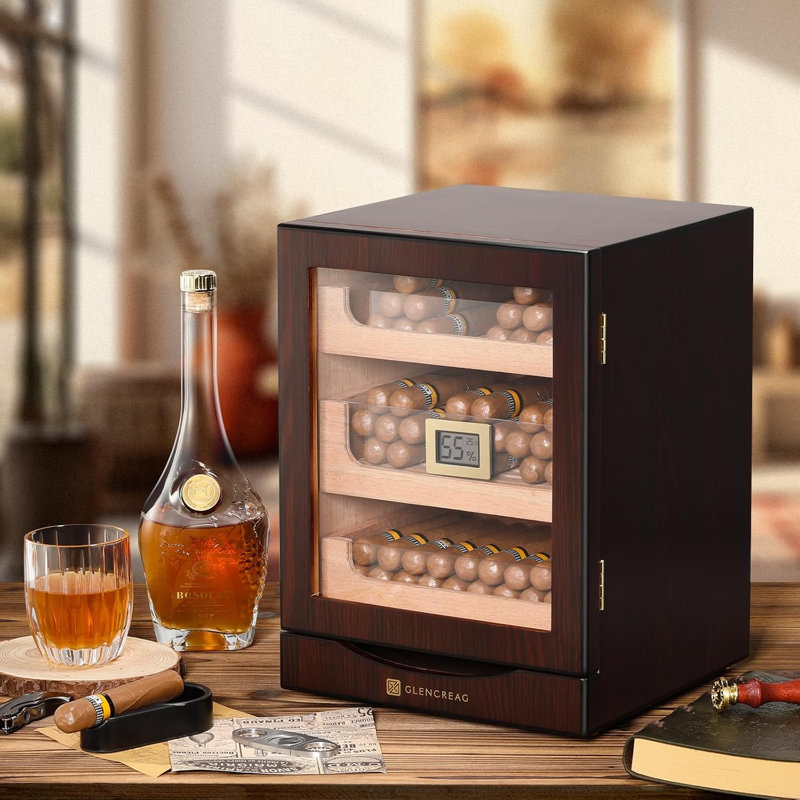 Armoire à cigares pour cigares pour 100 à 150 cigares avec doublure en cèdre espagnol, porte magnétique à fermeture étanche, 3 + 1 tiroirs de grande capacité