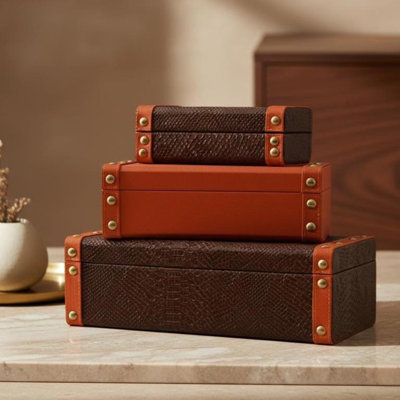 Set of Three Leather Storage Boxes