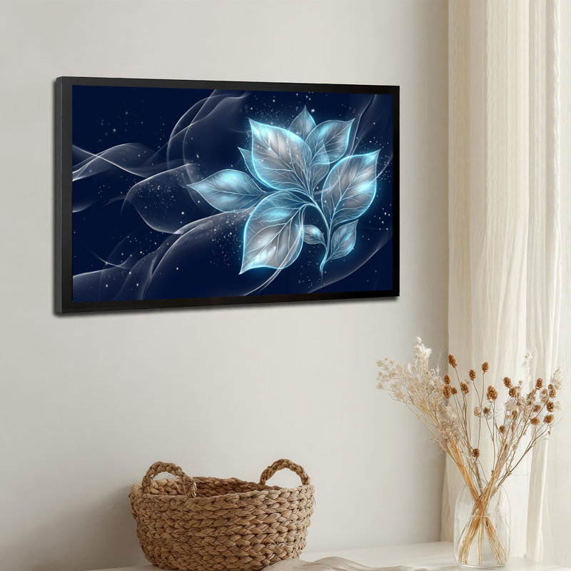 «Glowing Blue Leaves with Smoke and Stars», art mural sur toile, H 16 po x l 24 po