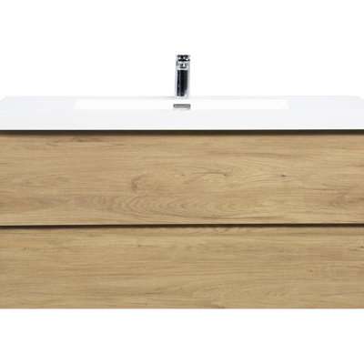 42" Modern Bathroom Vanity Basin With Sink, Resin Top, Soft Close Drawers, Natural Oak Radiance Floating Cabinet Uniqueness, Closing Beaming