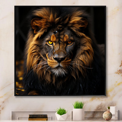Midnight Golden Lion - Lion, art mural sur toile