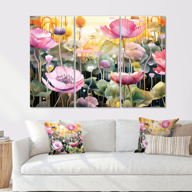 Thirsk - Ensemble d'art mural coquelicot, Toile tendue, H 32 po x l 48 po x P 1 po