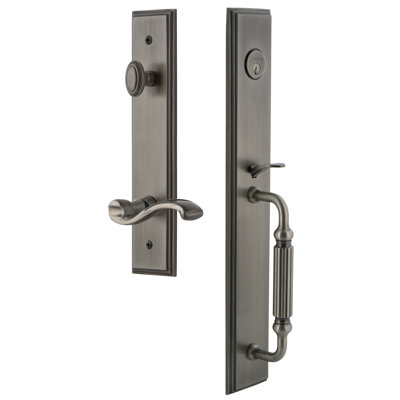Carré One-Piece Handleset with Single Cylinder Deadbolt and F Grip with Portofino Lever
