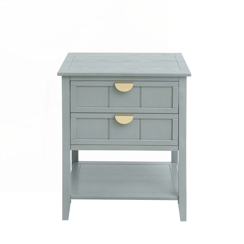 Wood Console Table with 2 Drawers,Shelf, Light Grey