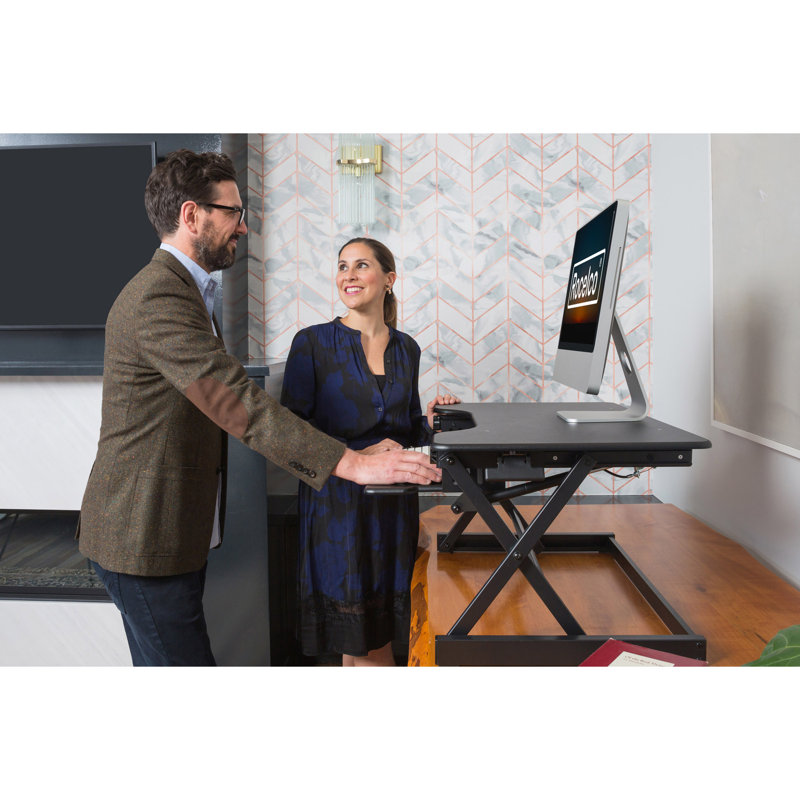  19 in. Black Portable Standing Desk Riser Converter Height Adjustable Travel Laptop Keyboard Raising Workstation, White