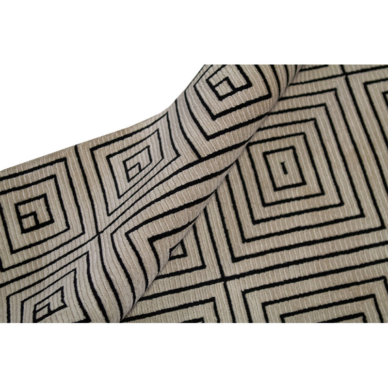Hand-Knotted High-Quality Ivory and Black Area Rug