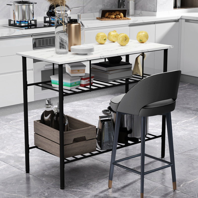 Table de préparation en métal Culligan, îlot de cuisine avec plan de travail et 2 tablettes