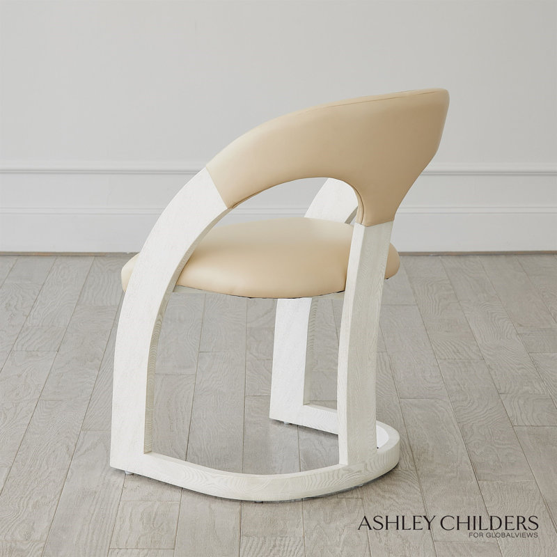 Delia Dining Chair-Ebony Cerused Leather, White, Cream