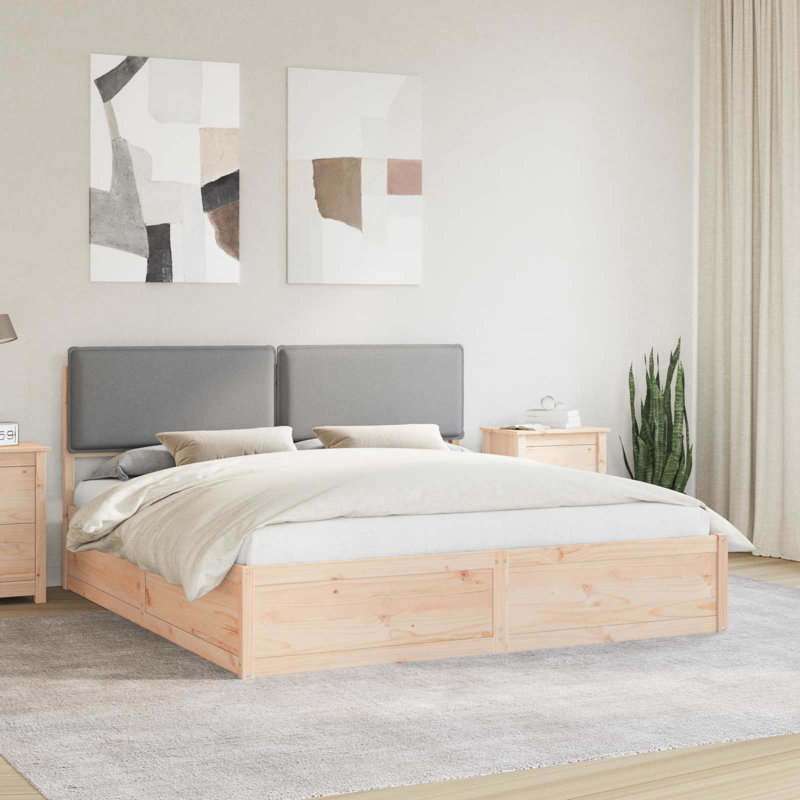 Solid Wood Bed, Natural/Light Grey, Super King (6')