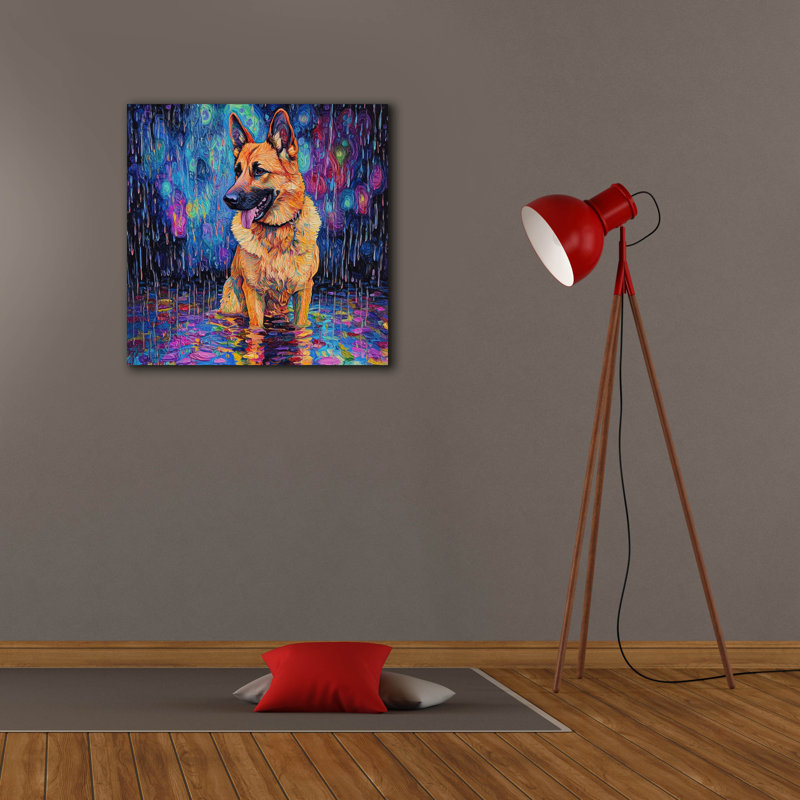  «German Shephard In The Rain» par Rich Monet, art mural sur toile, 26 po x 26 po