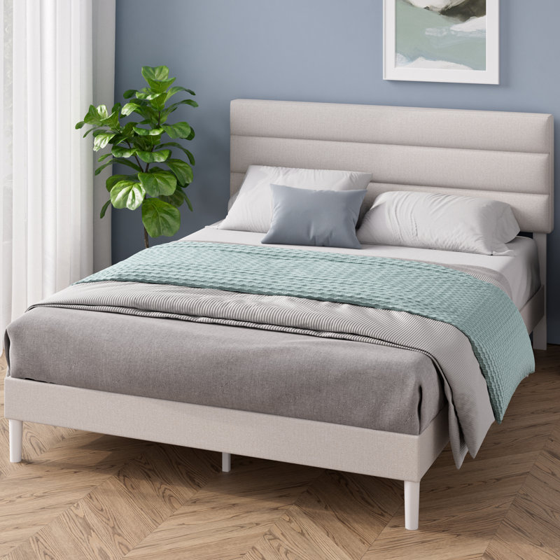 Bellay Upholstered Bed Frame with Channel Tufted Headboard, Kingsize (5'), White