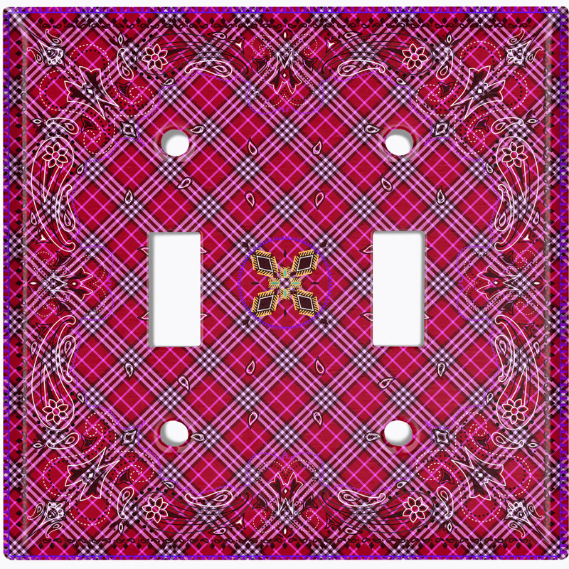 Plaque murale à 2 interrupteurs à bascule Elegant Victorian Tile, Rouge / rose