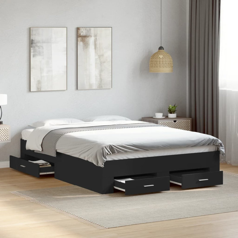Yamna Engineered Wood Bed Frame, UK Double - DE 135 x 190 cm, Black
