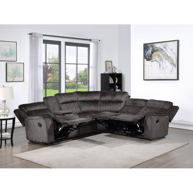 Adeodato Velvet Reclining L-Shaped Sectional Reversible, Dark Gray Velvet, Manual