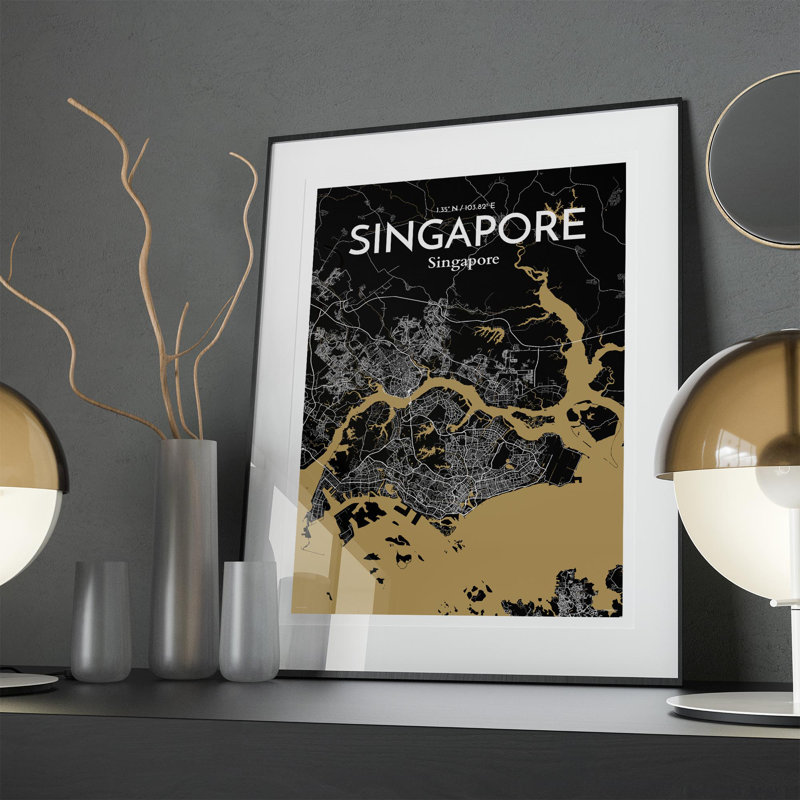 Singapore City Map in Luxe 1 Piece Wall Art, 27.6cm H x 19.7cm W x 0.05cm D