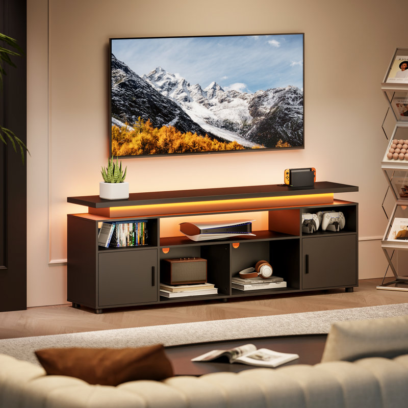 Meuble télé pour téléviseur de 85 po ou moins Wrought Studio, Noir, noir, noir, noir