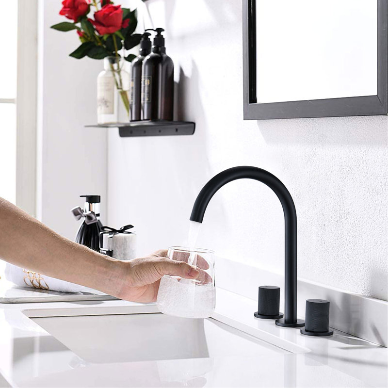 Modern 8 Inch Bathroom Faucet - Widespread, Brushed Golden, Two Handles With 360 Rotation For Stylish Decor Space Saving