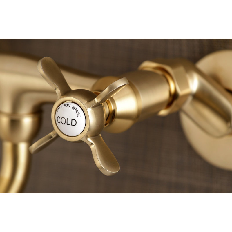 Essex 9" Traditional Brushed Brass Wall Mount Bathroom Faucet