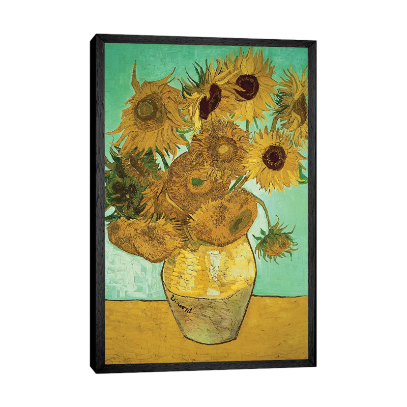 Sunflowers (Third Version), 1888 by Vincent Van Gogh - Painting on Canvas, Black Framed, 152.5 cm H x 101.5 cm W