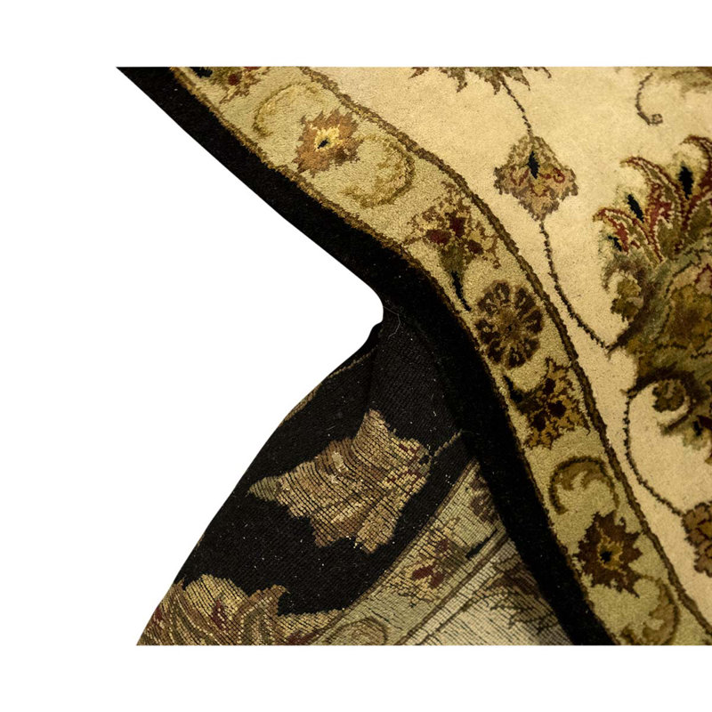 Tapis ivoire / noir / brun noué à la main de conception unique 9 pi 1 po x 12 pi 4 po
