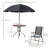 Outsunny 6 Piece Patio Dining Set for 4 with Umbrella, Outdoor Table and Chairs with 4 Folding Dining Chairs & Round Glass Table for Garden, Backyard and Poolside, Black-124073650-124073652