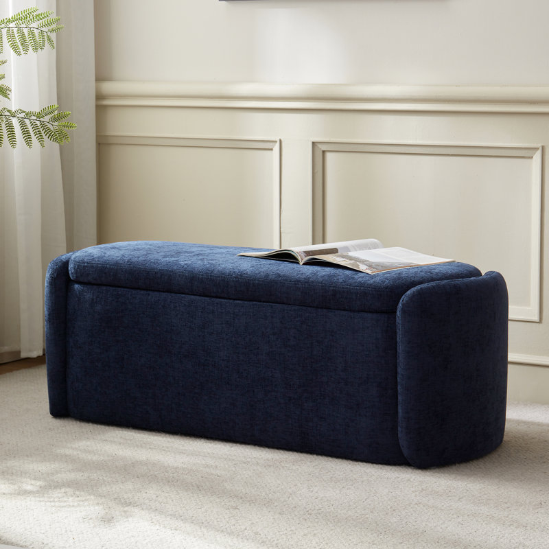 Stana Fabric Upholstered Ottoman Bench With Large Storage Space, Navy