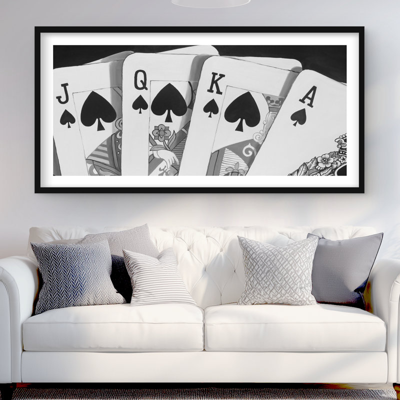 Jeu de cartes noir et blanc - reproduction encadrée avec passe-partout