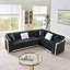 Canapé modulaire en L Chesterfield, canapé capitonné à boutons avec 5 coussins-639893024