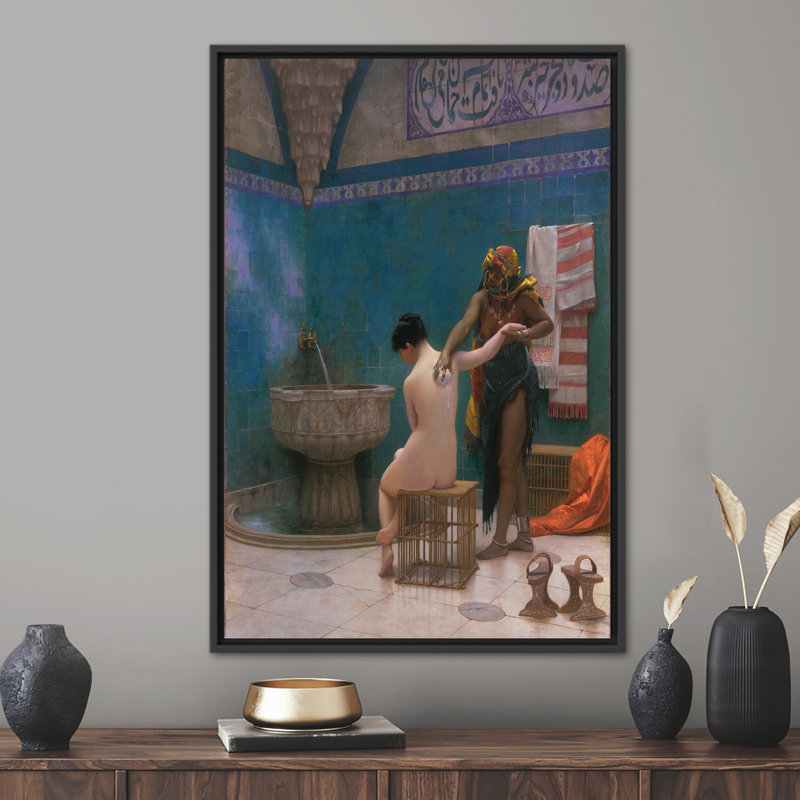 Toile pour salle de bain Leon Leon, Noir, noir, noir, noir, Reproduction encadrée sans passe-partout, H 94 po x l 41 po
