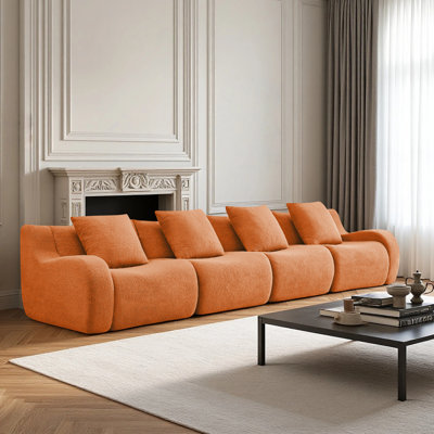 Canapé désossé, canapé 4 places en tissu Teddy de haute qualité, conception antidérapante, sans assemblage, éponge haute densité 32D pour le salon, la chambre à coucher, le coin lecture