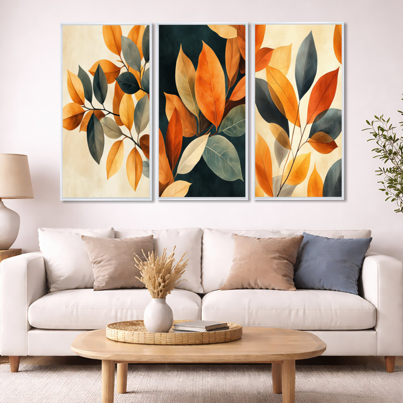 Décoration murale encadrée 3 pièces terre aux tons de terre Ficus, 40" H x 60" W, White Floater Framed