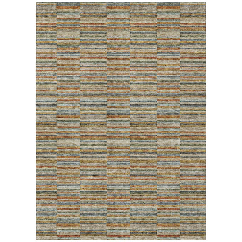Tapis extérieur lavable à rayures 3 pi x 5 pi cuivre et gris orange