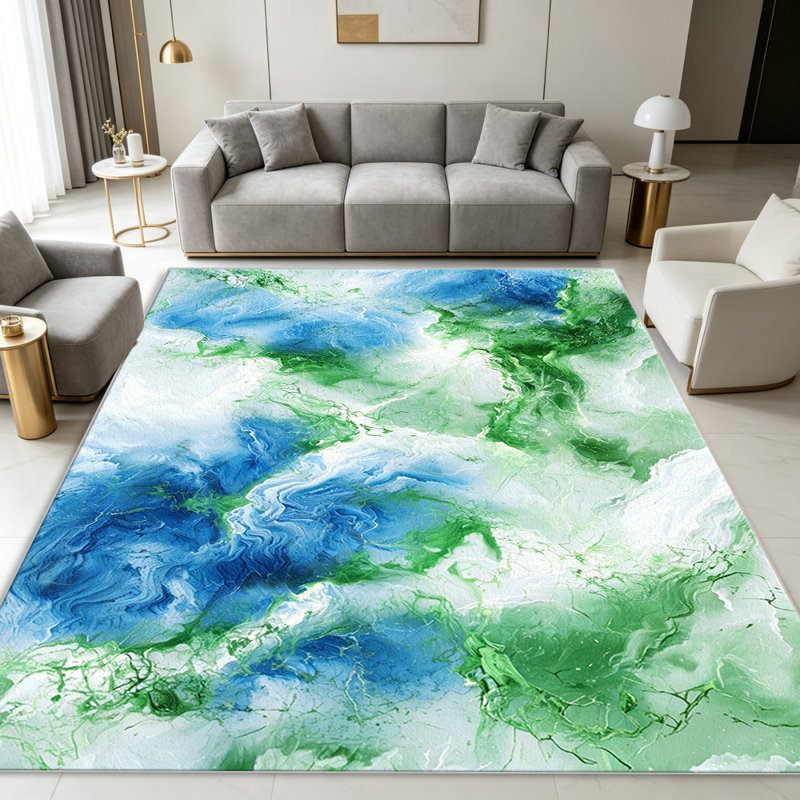 Green Blue Marble Texture   area rugs for Living Room, Soft and Comfortable, Suitable for all seasons, easy to maintain, machine washable Indoor floor mat, Under Table Farmhouse suitable for Bedroom, Dining Room, Study,  Balcony, Home Decor Patio
